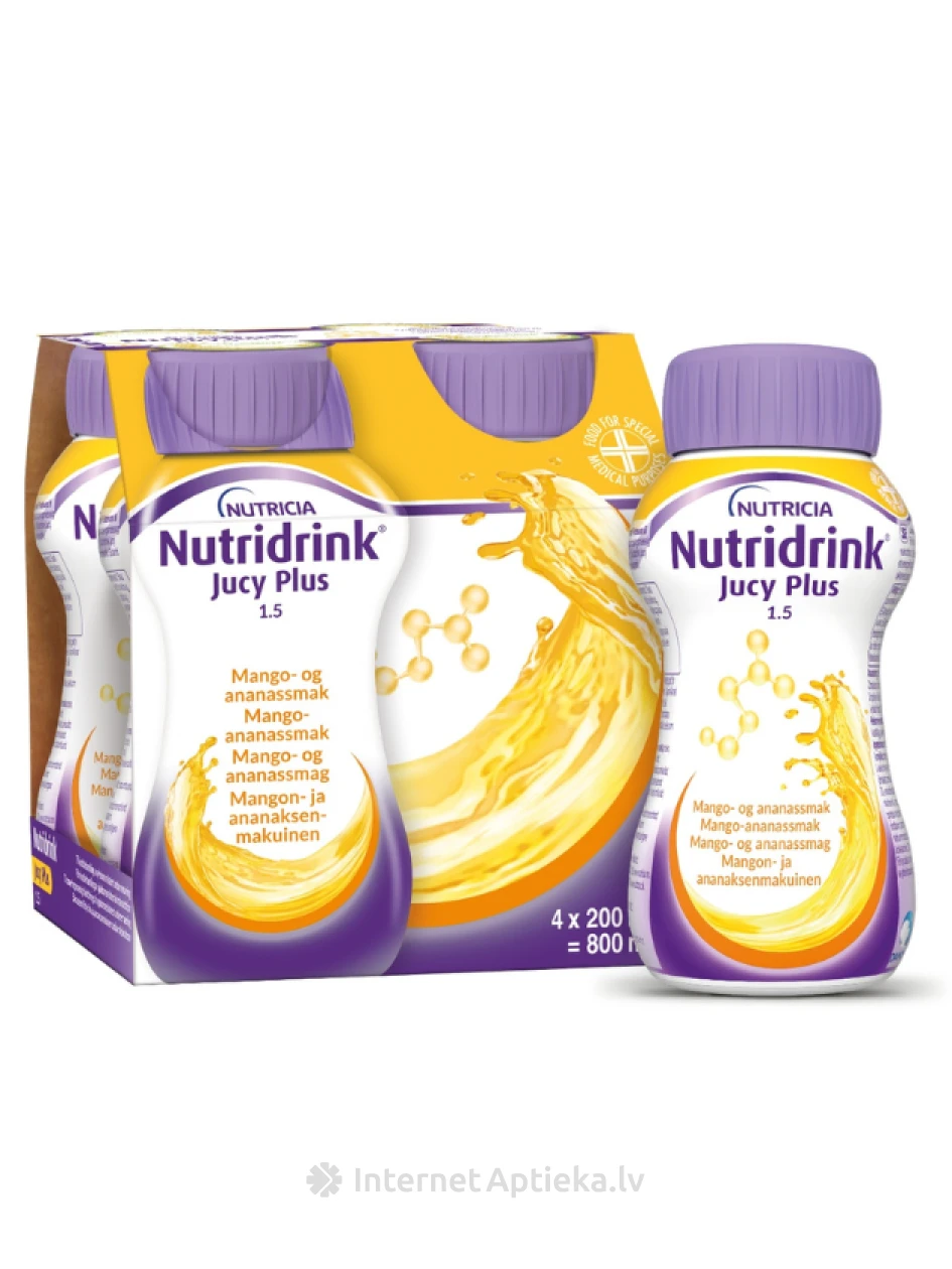 NUTRIDRINK JUICY PLUS su mango ir ananasų skoniu, 4 x 200 ml | internetaptieka.lv