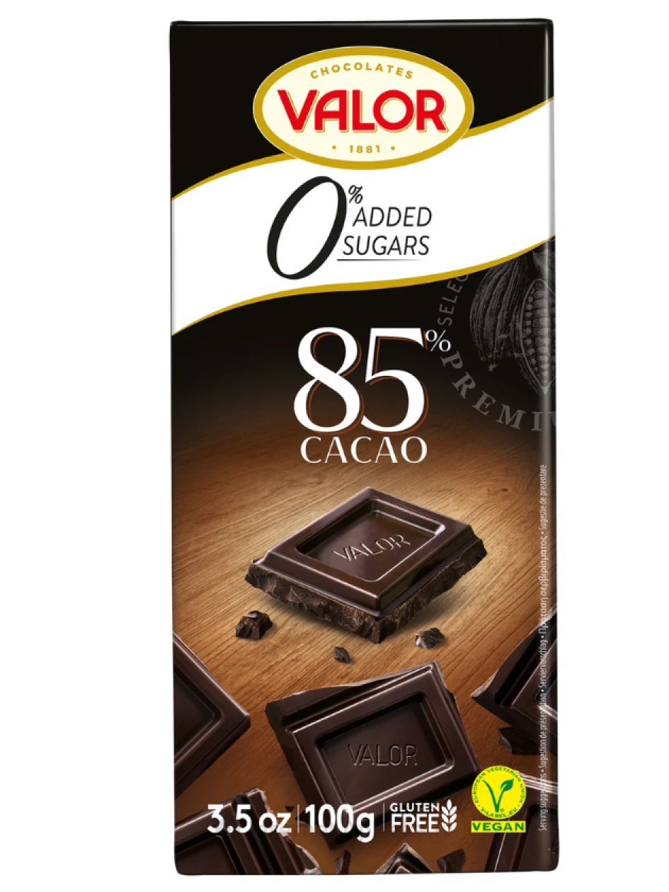 Valor тёмный шоколад 85% без сахара, 100 г | internetaptieka.lv