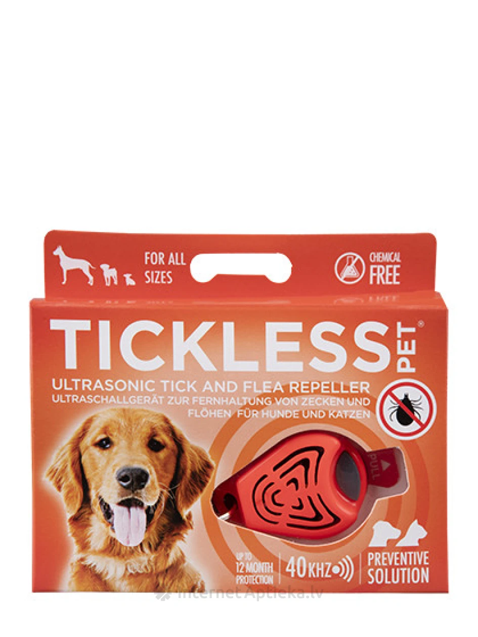 TICKLESS PET ультразвуковое устройство от блох и клещей для собак, кошек, оранжевое, 1 шт. | internetaptieka.lv