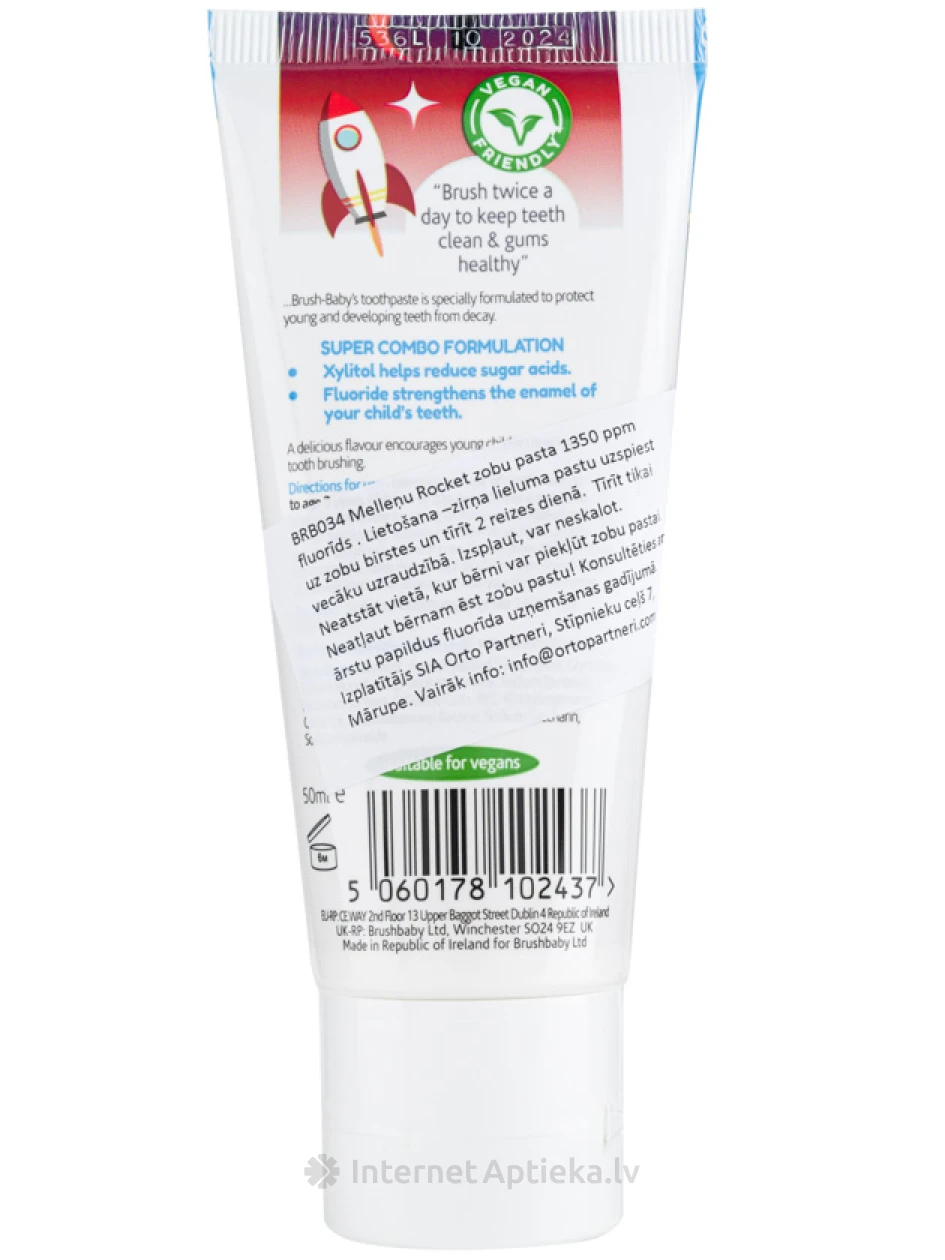 Brush-baby WildOne Rocket melleņu zobu pasta bērniem, 50 ml | internetaptieka.lv