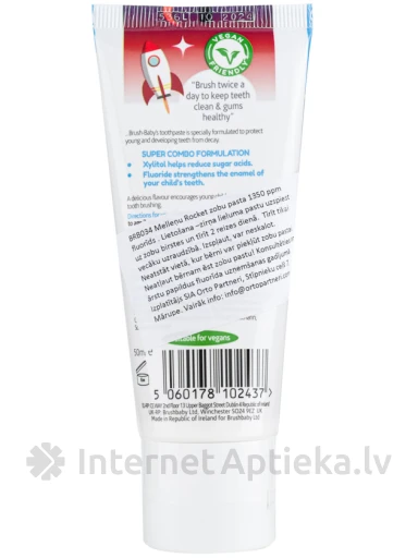 Brush-baby Rocket mustika hambapasta lastele, 50 ml | internetaptieka.lv