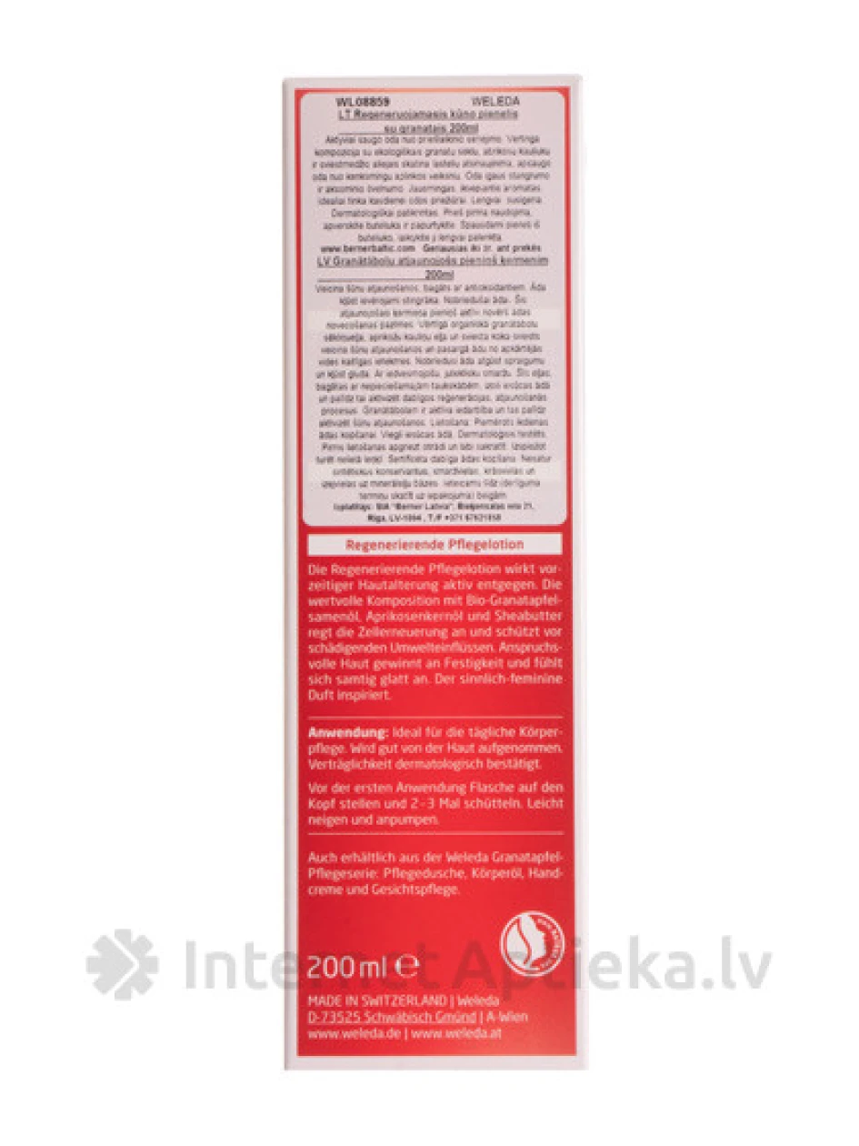 Восстанавливающее гранатовое молочко для тела Weleda, 200 мл | internetaptieka.lv