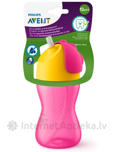 Avent krūzīte ar elastīgu salmiņu rozā, 300 ml | internetaptieka.lv
