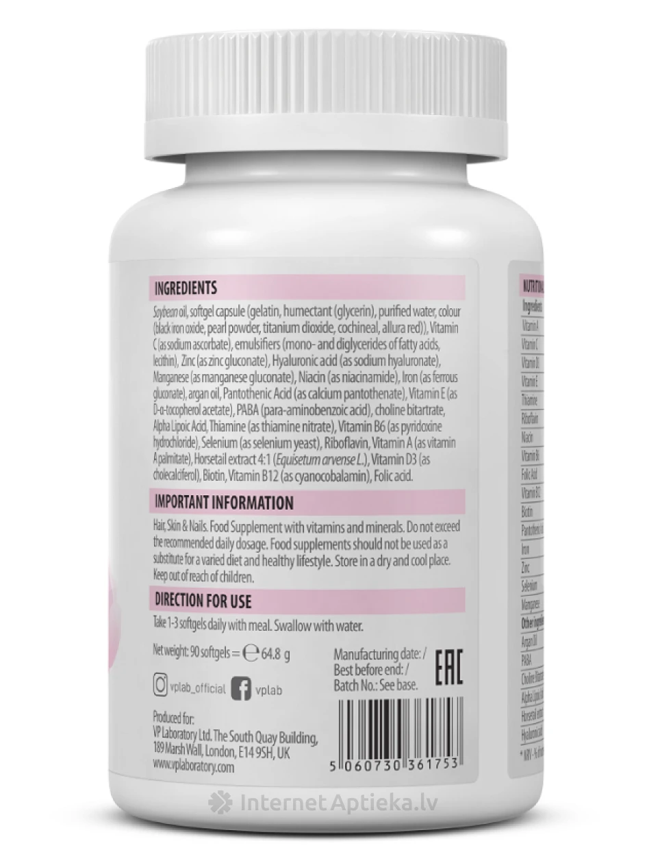 VPLAB Ultra Women’s Hair,Skin & Nails, 90 mīkstās kapsulas | internetaptieka.lv