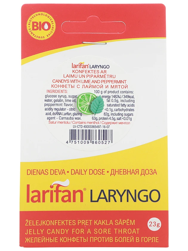 Konfektes Larifan Laryngo, laims un piparmētra, 23 g