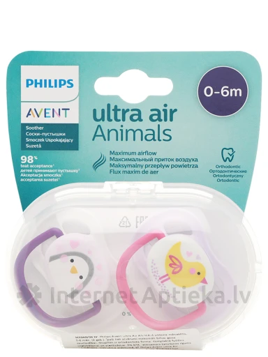 Philips Avent lutt Ultra Air Animals, 0-6M tüdrukutele, 2 tk. | internetaptieka.lv