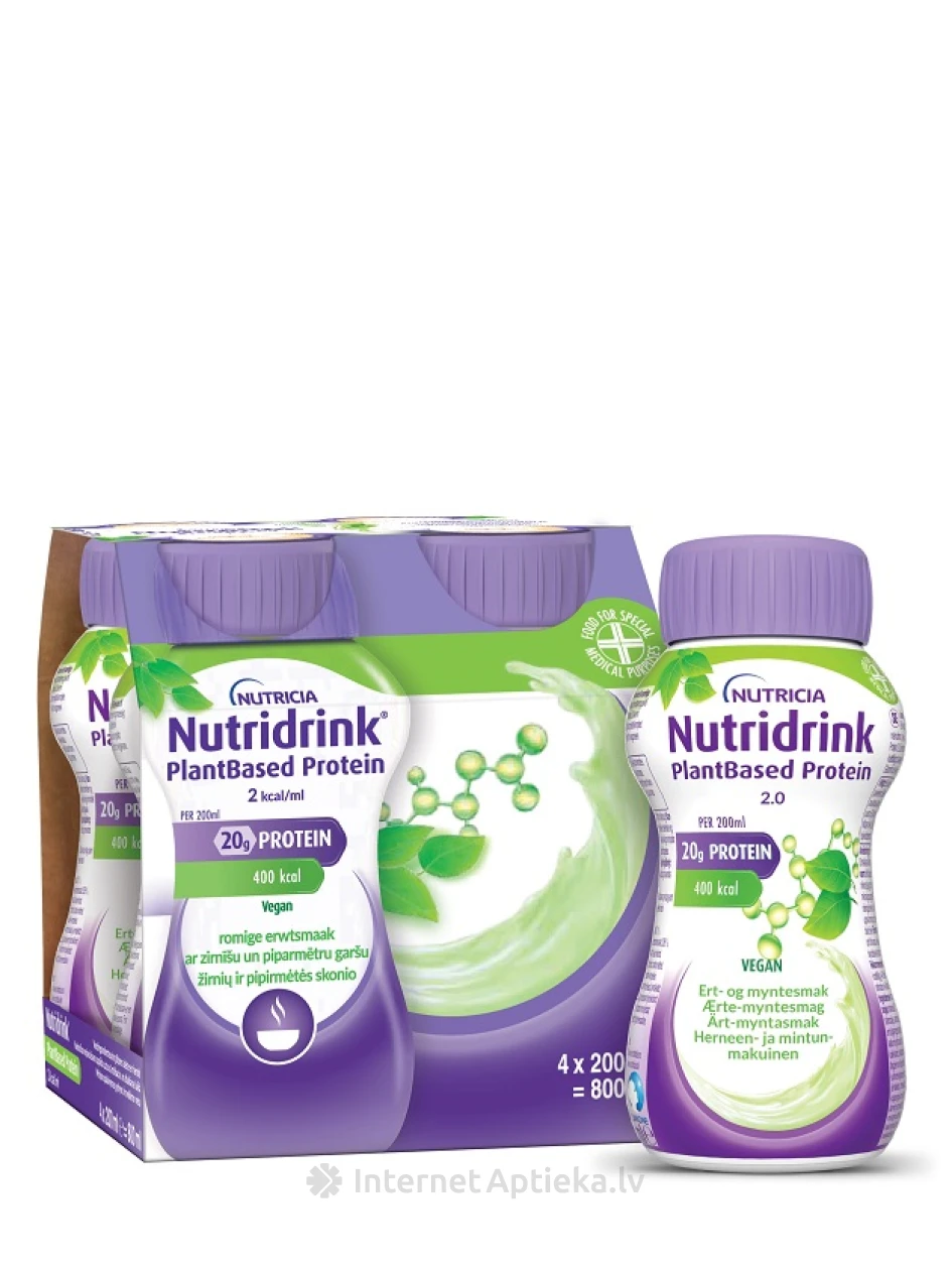 Nutricia Nutridrink® PlantBased ar zirnīšu un piparmētru garšu, 4*200 ml | internetaptieka.lv