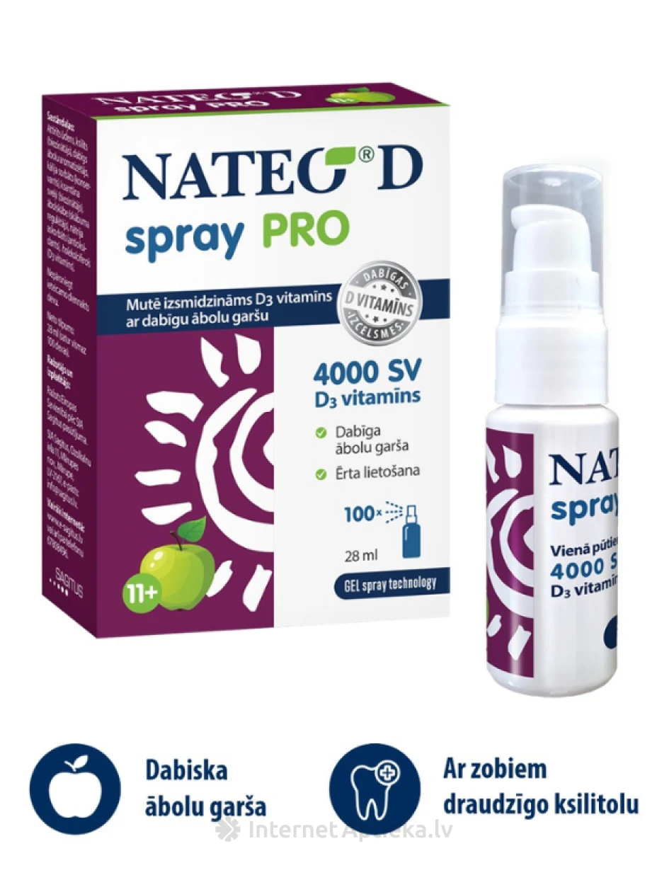 Nateo® D spray PRO SV4000 D3 vitamīns, 28 ml | internetaptieka.lv