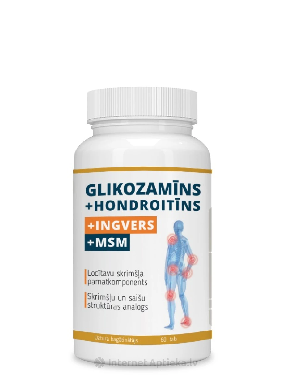 Glükosamiin + kondroitiin + ingver + msm, 60 tabletti | internetaptieka.lv