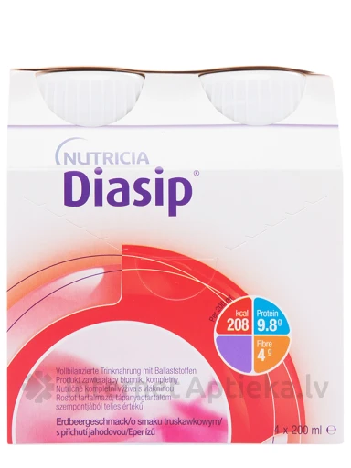 Nutricia Diasip ar zemeņu garšu, 4 x 200 ml | internetaptieka.lv