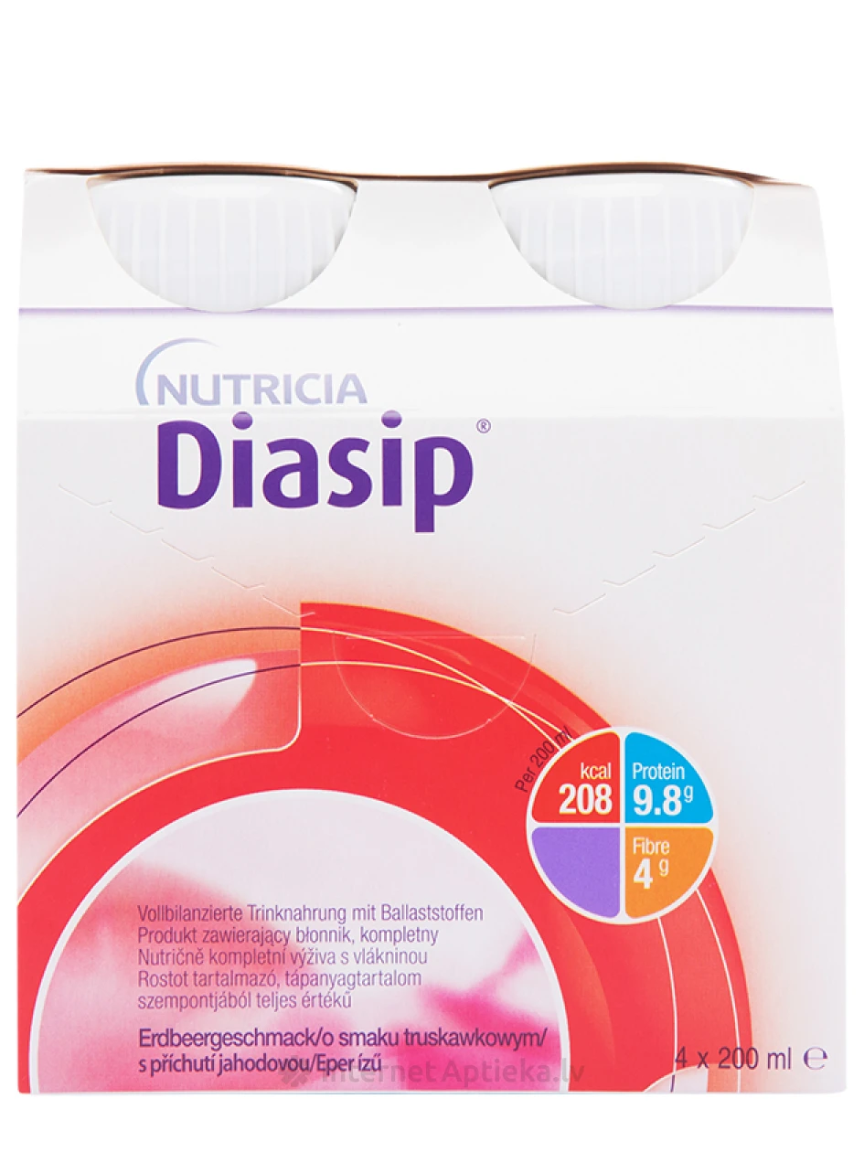 Nutricia Diasip ar zemeņu garšu, 4 x 200 ml | internetaptieka.lv