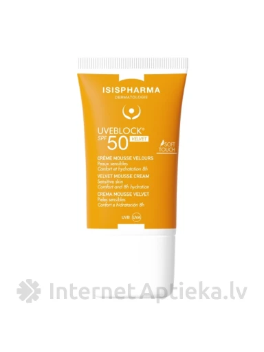 ISISPHARMA UVEBLOCK SPF50 Velvet samtainas tekstūras krēms maksimālai ādas aizsardzībai, 40 ml | internetaptieka.lv