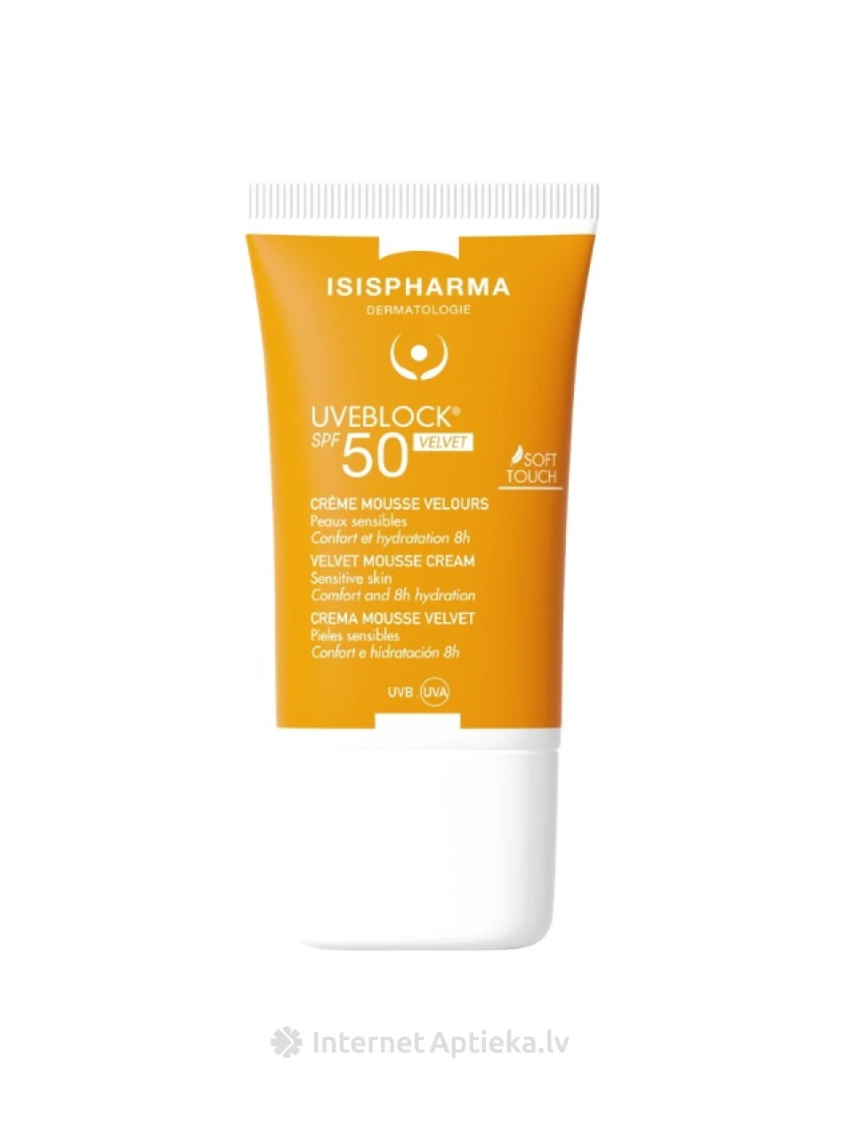 ISISPHARMA UVEBLOCK SPF50 Velvet samtainas tekstūras krēms maksimālai ādas aizsardzībai, 40 ml | internetaptieka.lv