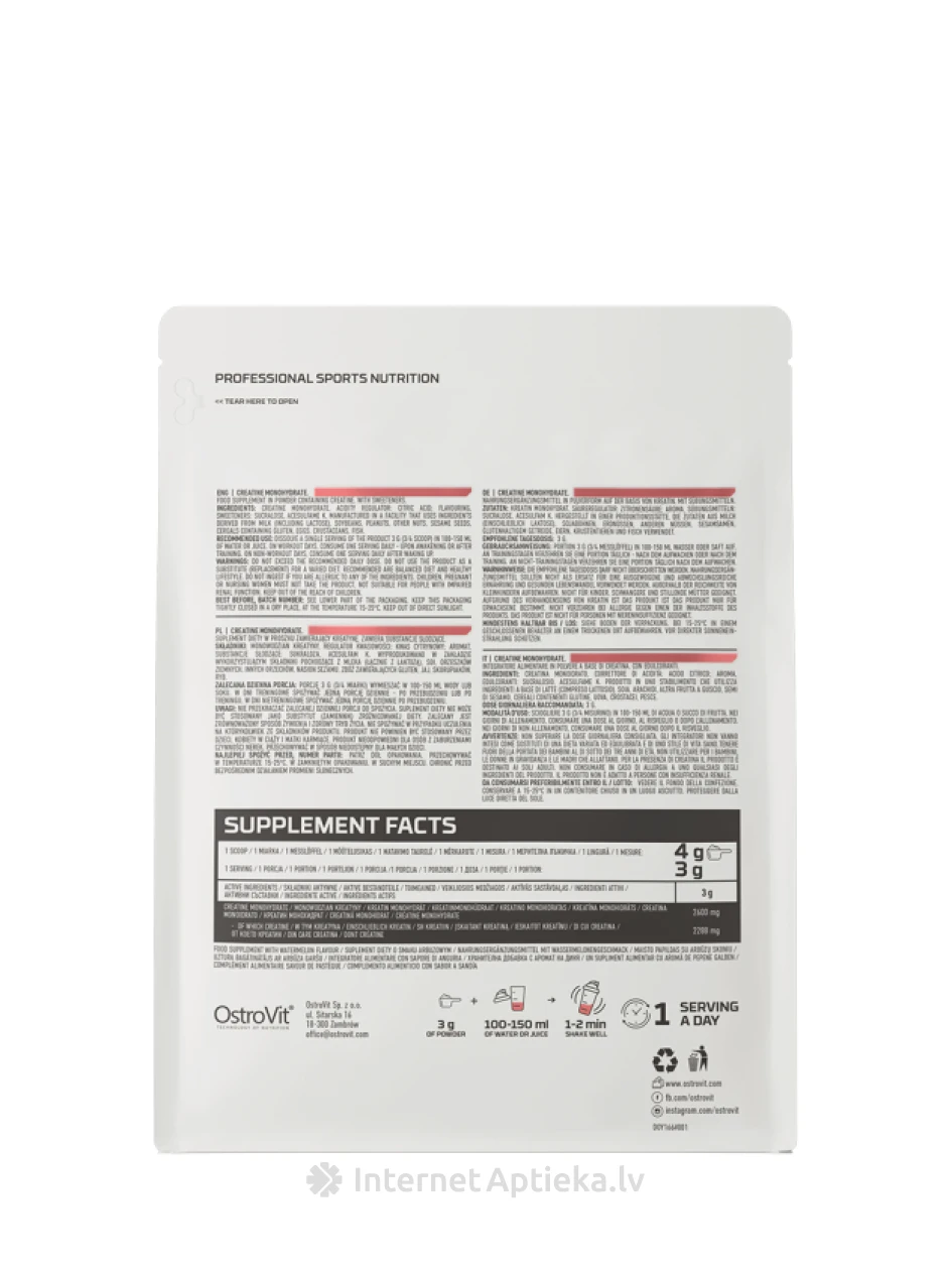 OstroVit Creatine Monohydrate Pulber Watermelon, 500 g | internetaptieka.lv