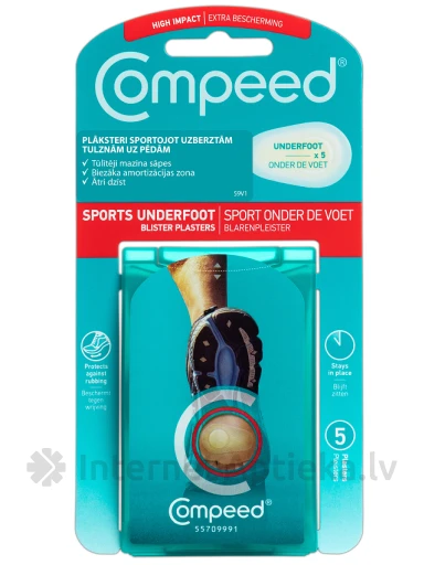 COMPEED Sport Underfoot пластырь от натоптышей при занятиях спортом, 5 шт. | internetaptieka.lv