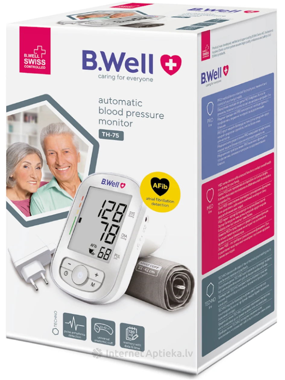 B.Well TH-75 automātiskais asinsspiediena mērītājs ar priekškambaru fibrilācijas AFIB tehnoloģiju | internetaptieka.lv