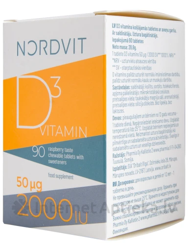 Nordvit D3 витамин 50мкг/2000 МЕ, 90 таблеток | internetaptieka.lv