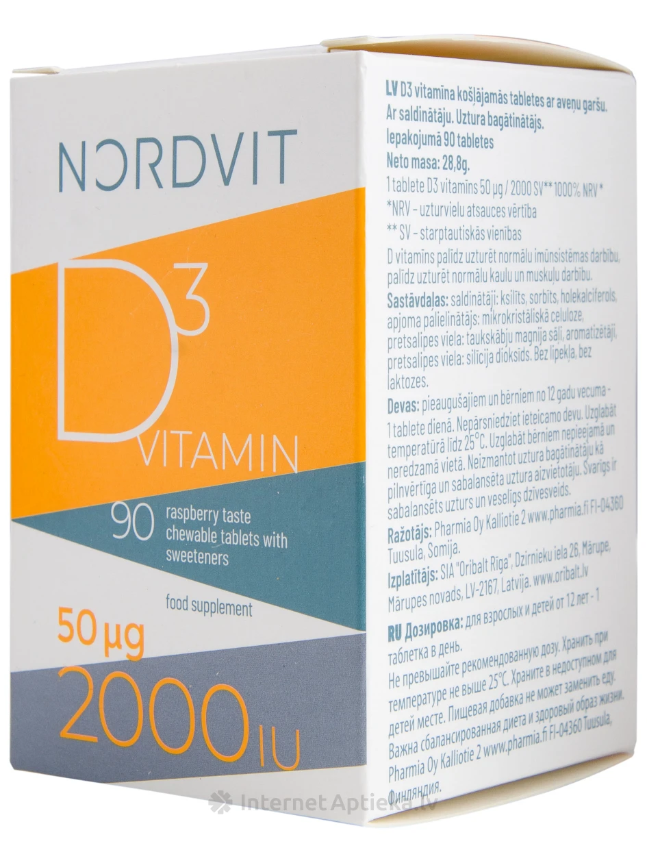 Nordvit D3 витамин 50мкг/2000 МЕ, 90 таблеток | internetaptieka.lv
