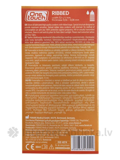 One Touch Ribbed Презервативы, 12 шт. | internetaptieka.lv