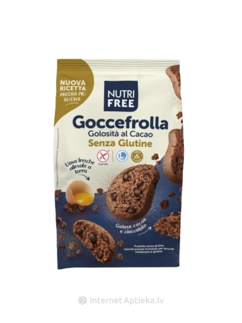NUTRIFREE AL CACAO bezglutēna smilšu mīklas kakao cepumi ar šokolādes gabaliņiem, 300 g | internetaptieka.lv