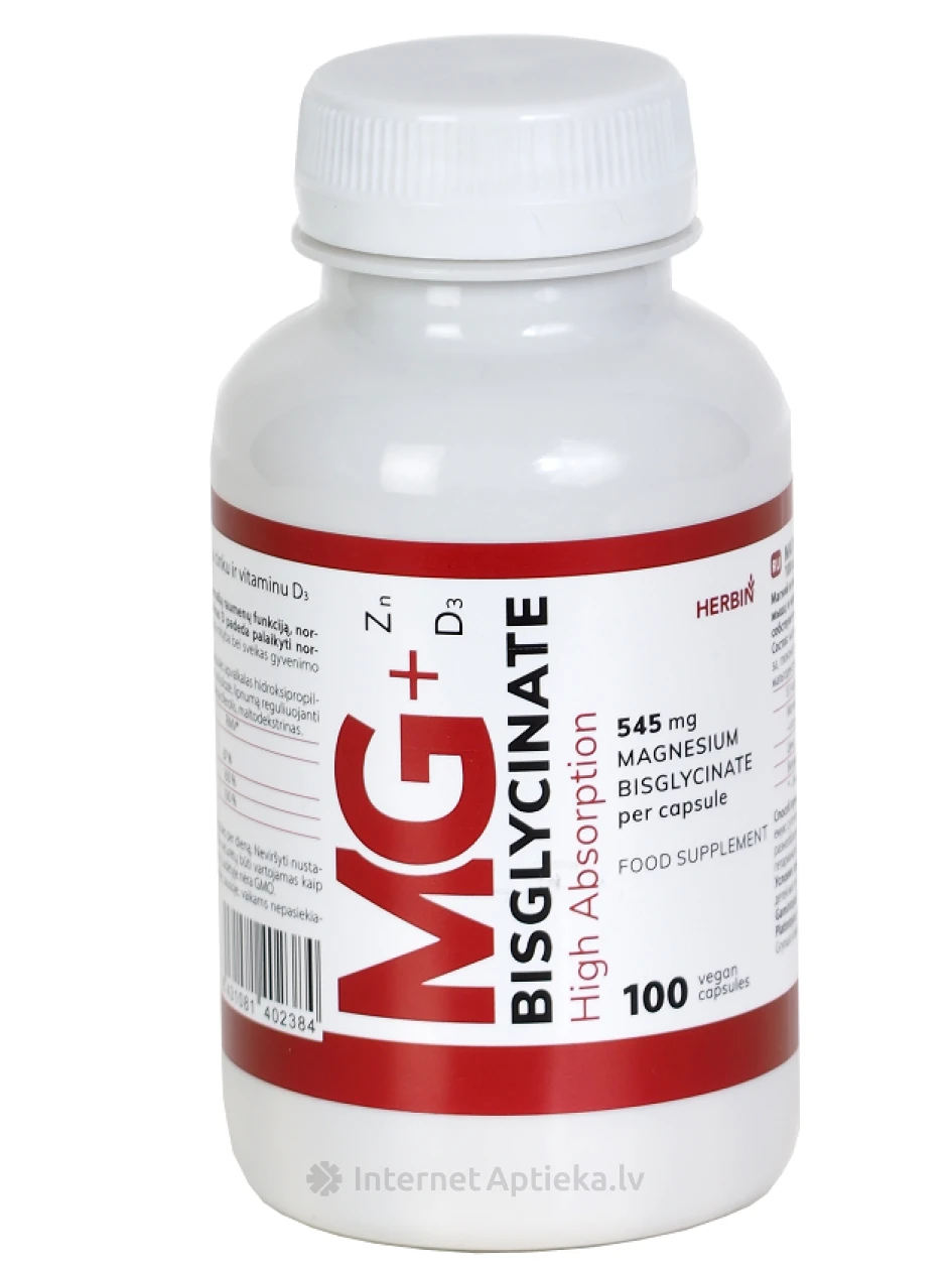 MG+ Zn D3 Bisglycinate kapsulas, 100 gb. | internetaptieka.lv