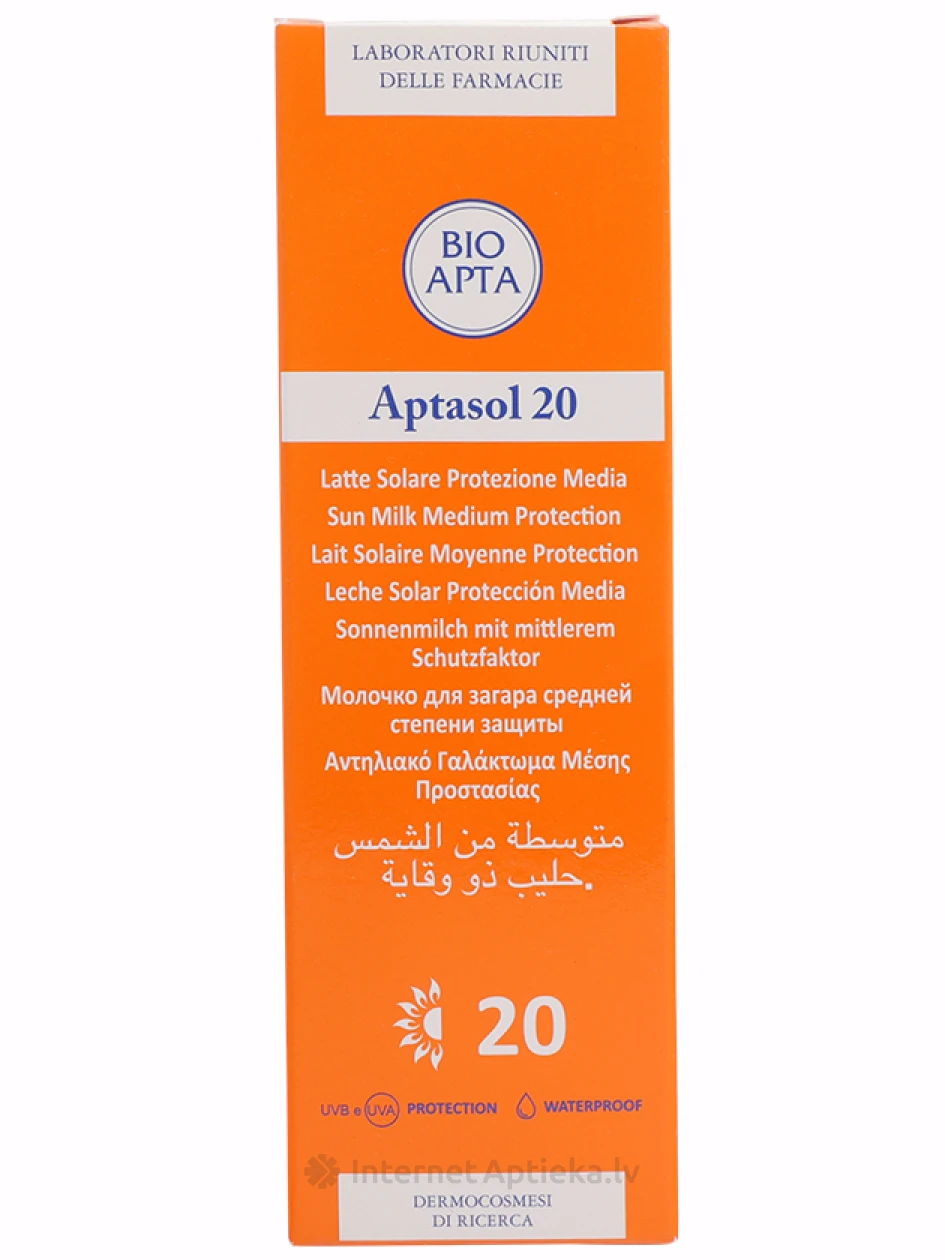 Bioapta Aptasol 20+ saules aizsardzības pieniņš, 125 ml | internetaptieka.lv