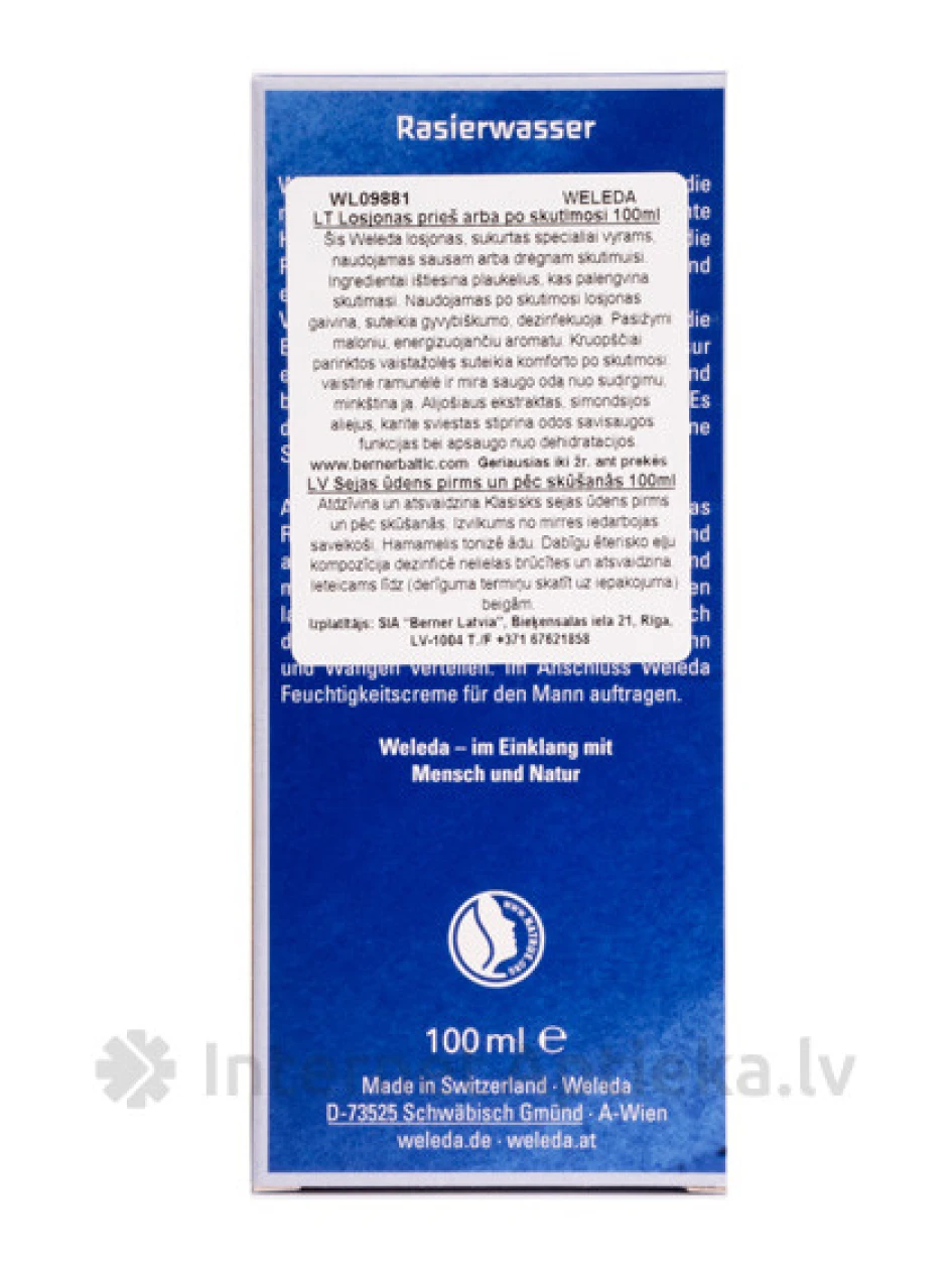 Weleda вода для лица мужчин до и после бритья, 100 мл | internetaptieka.lv