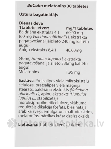 Tervisepüramiid BeCalm melatoniin, 30 tabletti | internetaptieka.lv