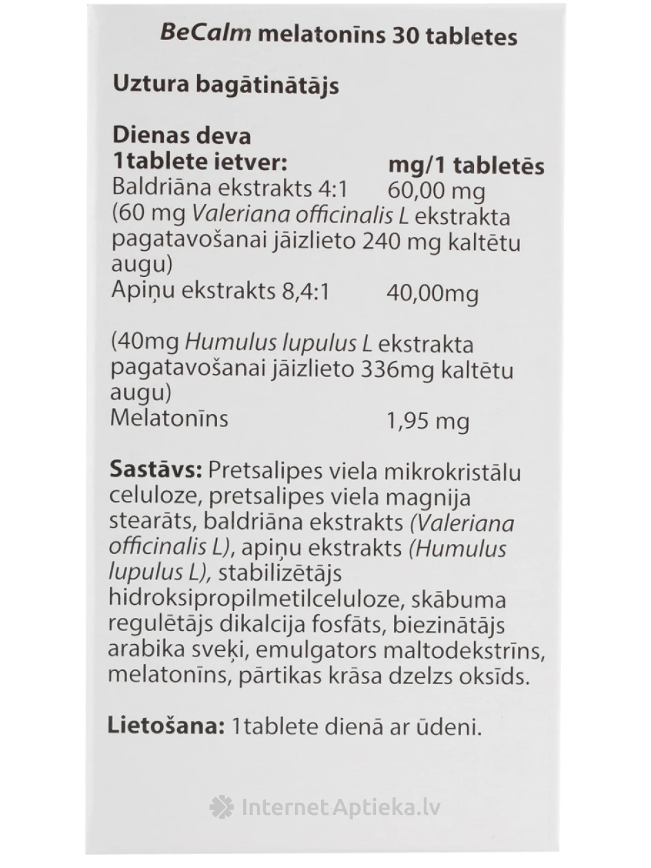 Tervisepüramiid BeCalm melatoniin, 30 tabletti | internetaptieka.lv