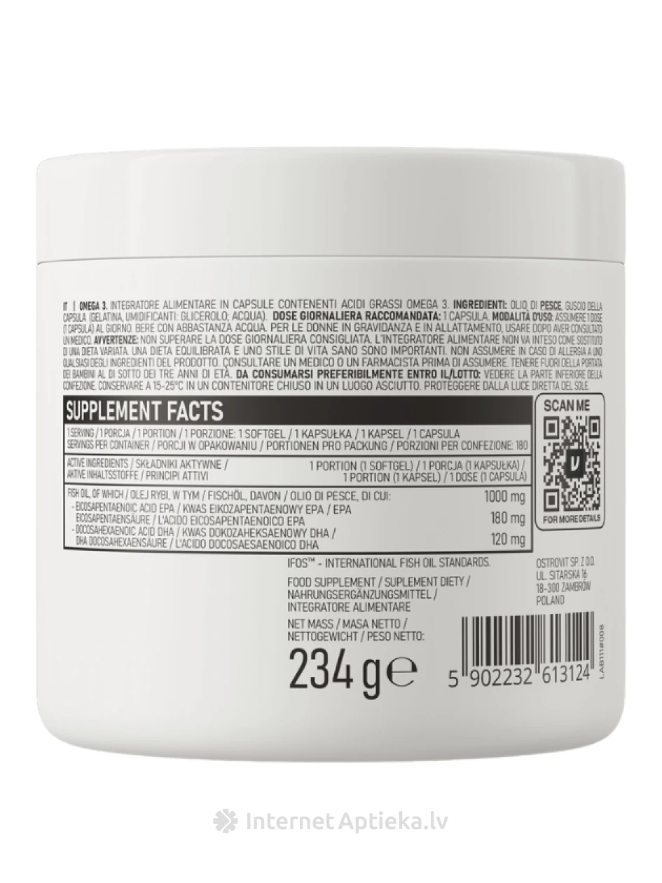 OstroVit Omega-3 kapsulas, 180 gb. | internetaptieka.lv