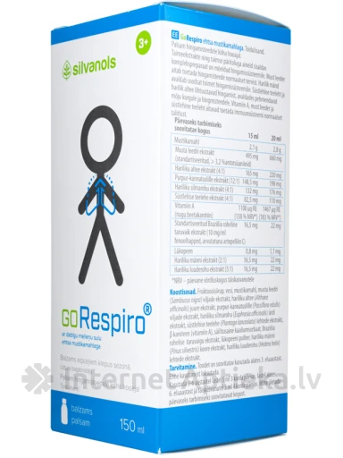 Silvanols GoRespiro palsam mustikamahlaga, 150 ml | internetaptieka.lv