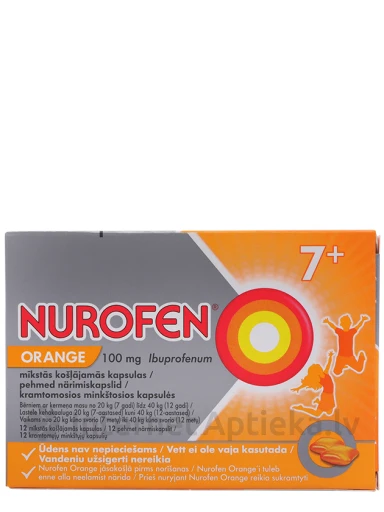 Nurofen Orange lastele 100 mg, oranž, 12 närimiskapslit | internetaptieka.lv