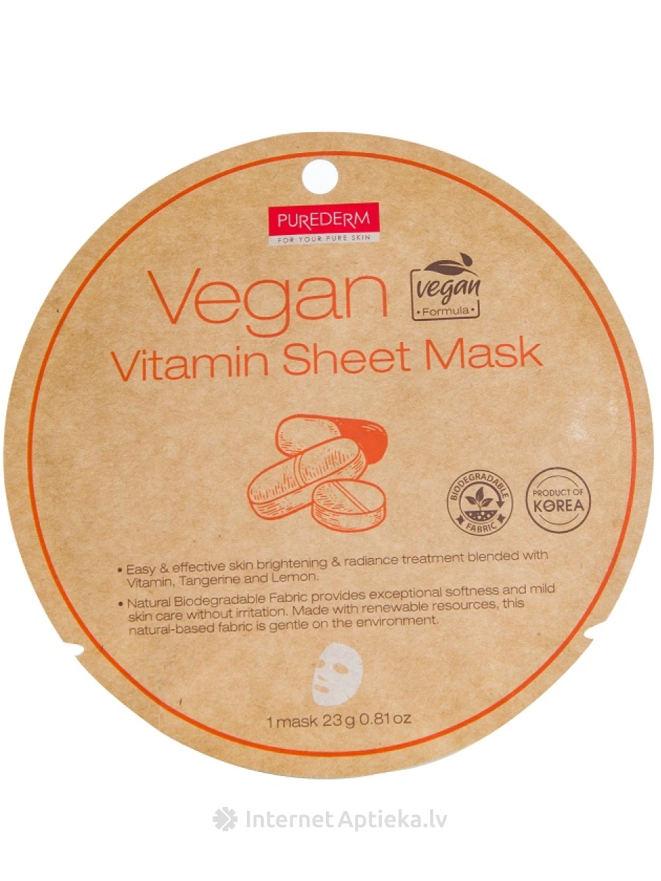 Purederm Vegan vitamīnu lokšņu maska, 1 gb. | internetaptieka.lv