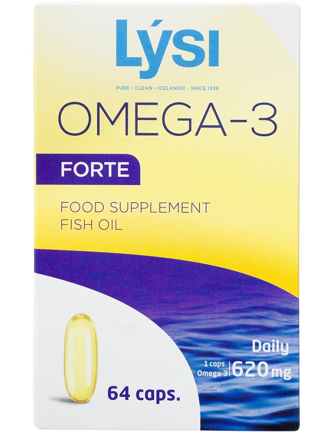 Lysi Omega-3 Forte zivju eļļa, 1000 mg, 64 kapsulas