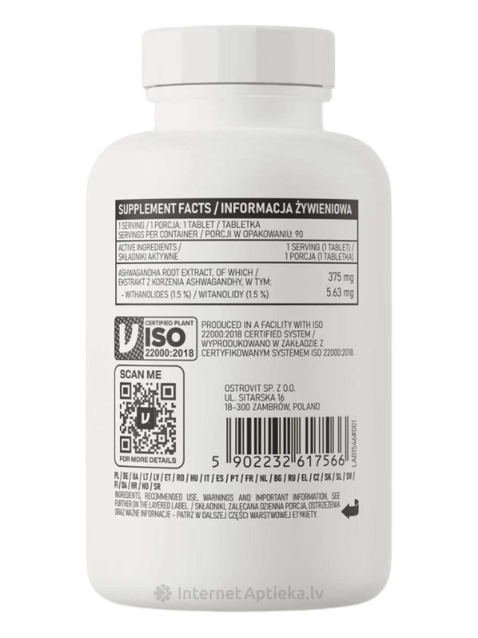 OstroVit Ashwagandha tabletes, 90 gb. | internetaptieka.lv