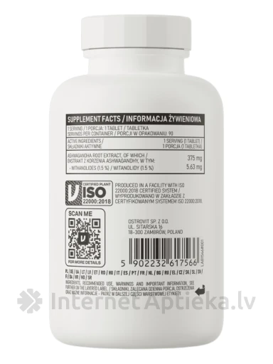 OstroVit Ashwagandha tabletes, 90 gb. | internetaptieka.lv