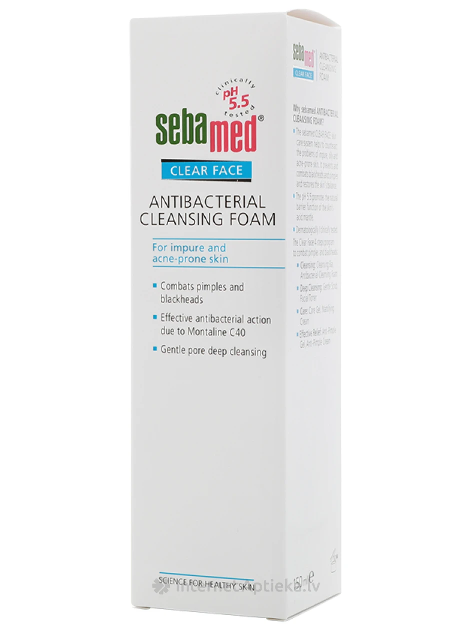 Антибактериальная очищающая пенка SEBAMED CLEAR FACE для проблемной кожи лица, 150 мл | internetaptieka.lv