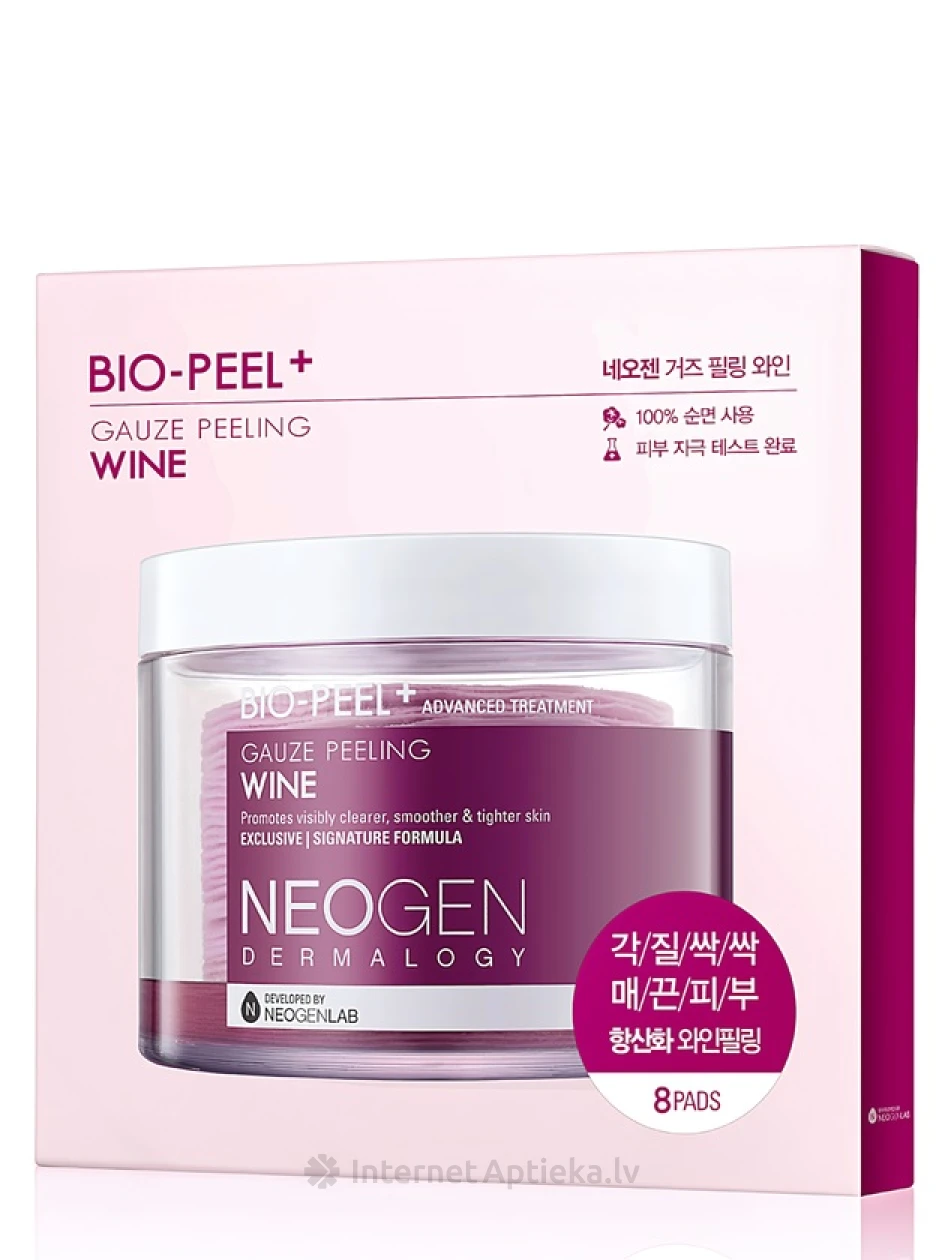 Neogen Dermalogy Bio-Peel Gauze Peeling Pīlinga spilventiņi Wine, 8 gb. | internetaptieka.lv