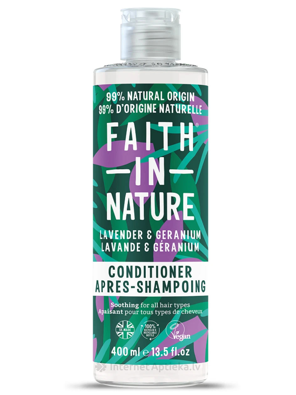 FAITH IN NATURE Lavender & Geranium matu kondicionieris, 400 ml | internetaptieka.lv