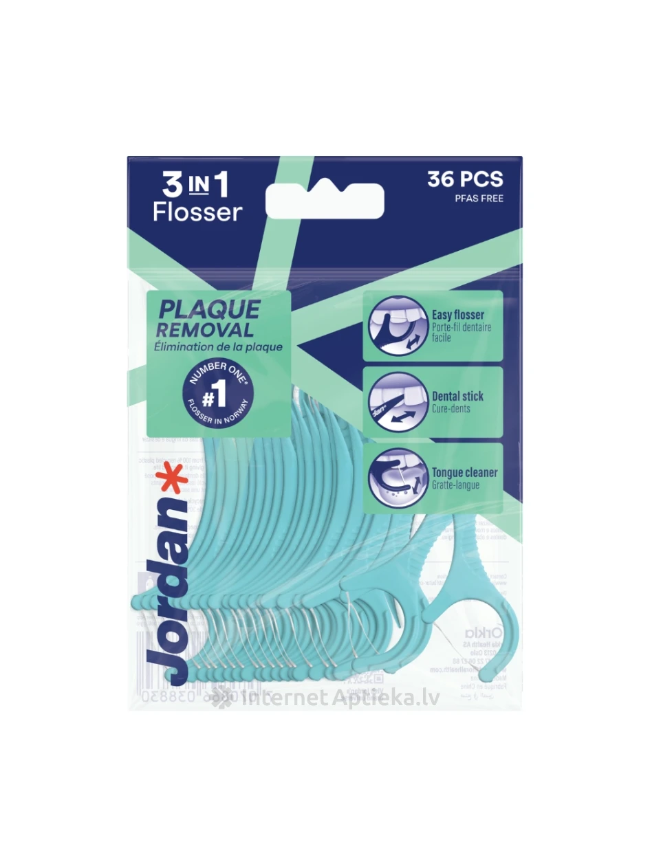 JORDAN Зубная нить 3-в-1 Flosser, 36+14 шт. | internetaptieka.lv