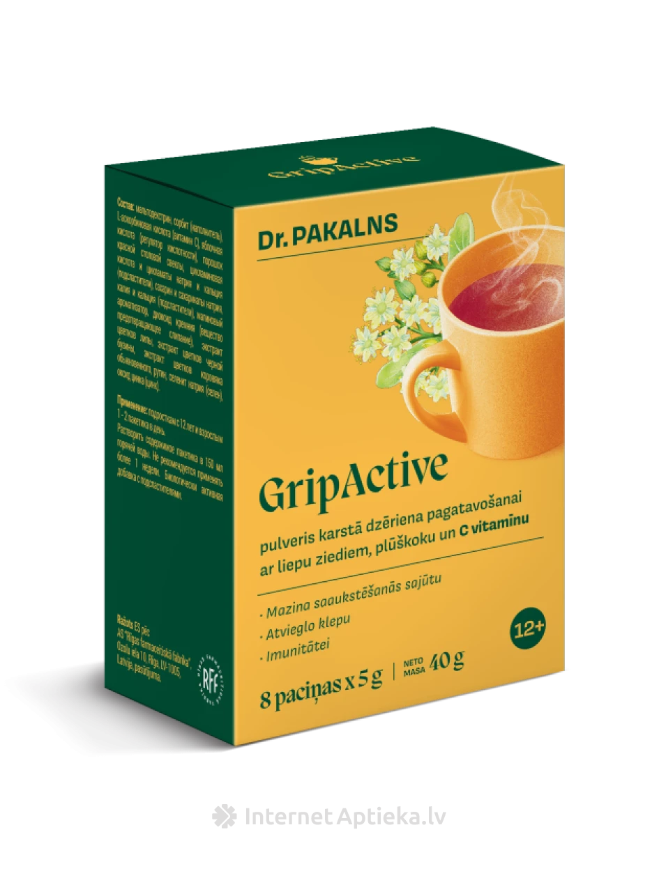 Dr. Pakalns GripActive pulber kuuma joogi valmistamiseks, 8x5 g | internetaptieka.lv