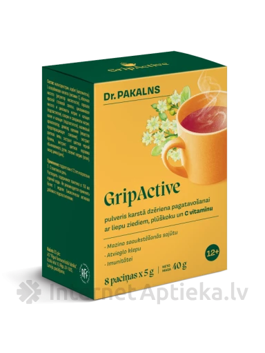 Dr. Pakalns GripActive pulber kuuma joogi valmistamiseks, 8x5 g | internetaptieka.lv