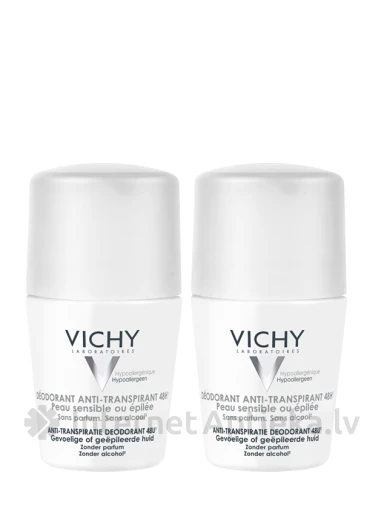 Vichy Anti-Perspirant Sensitive 48h antiperspiranta dezodorants, 2x50 ml | internetaptieka.lv