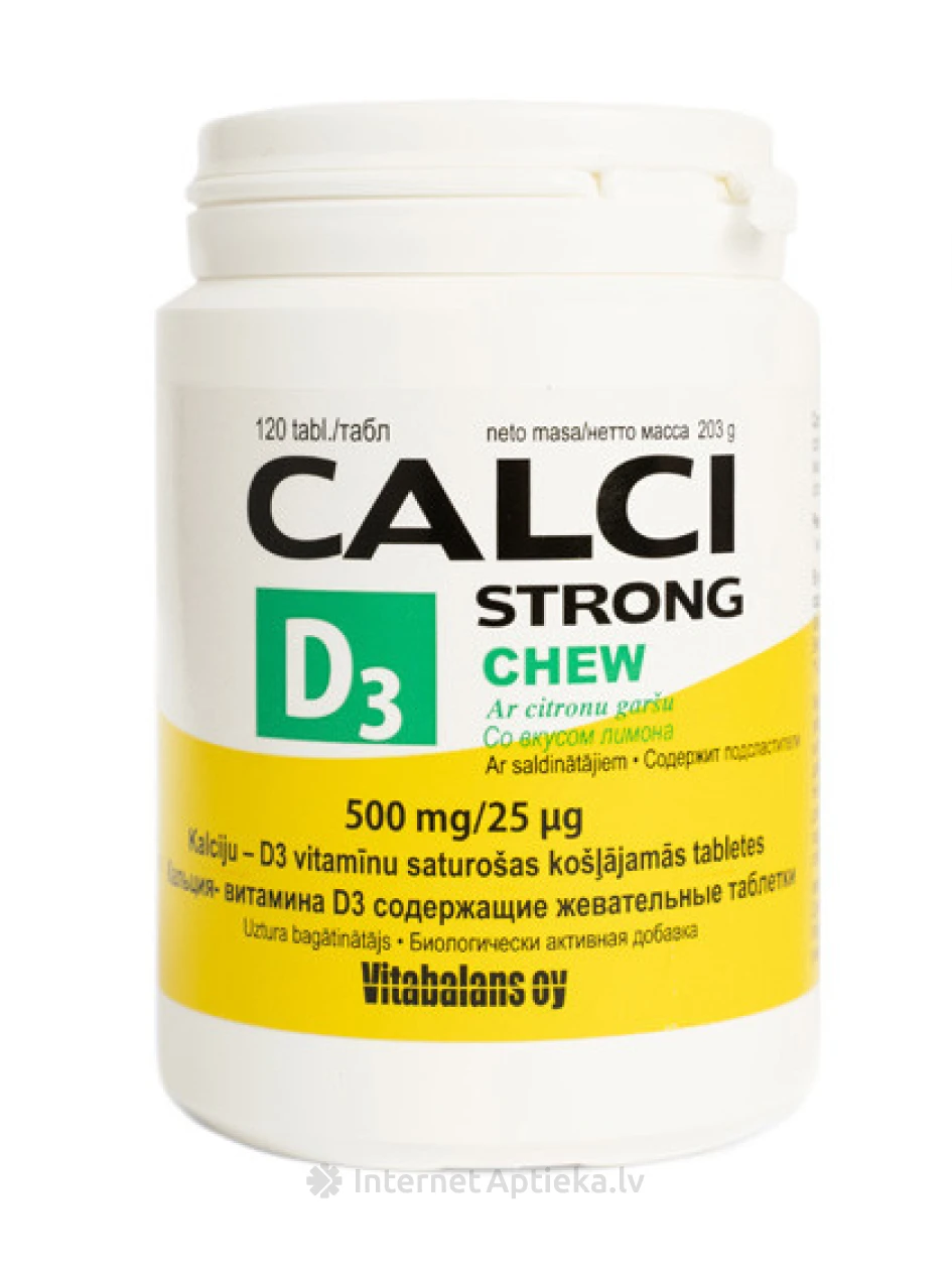 Calci Strong + D3 Chew närimistabletid sidrunimaitsega, 120 tk. | internetaptieka.lv