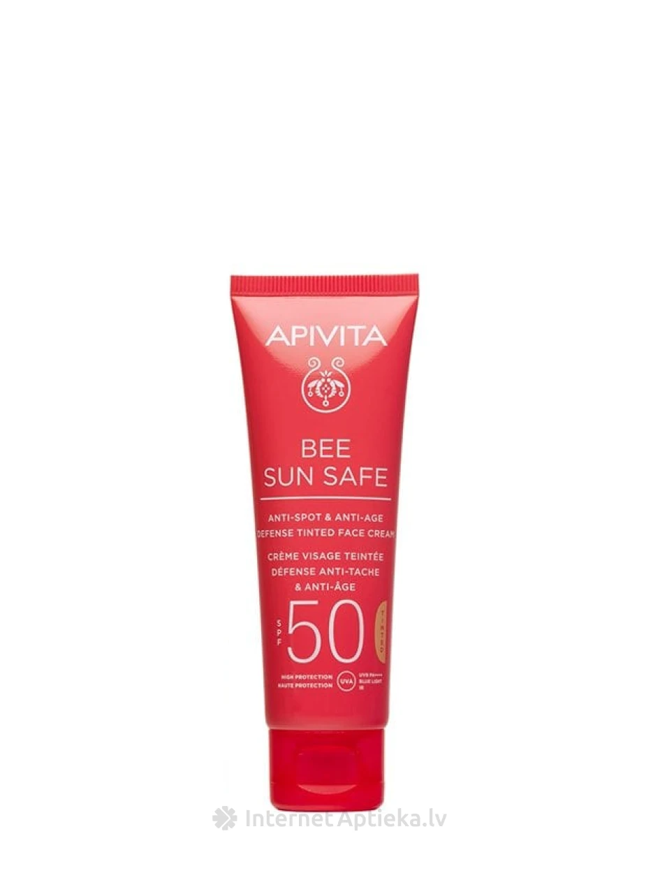 APIVITA BEE SUN SAFE pigmentų ir senėjimo prevencijos veido kremas su tonu SPF50, 50 ml | internetaptieka.lv