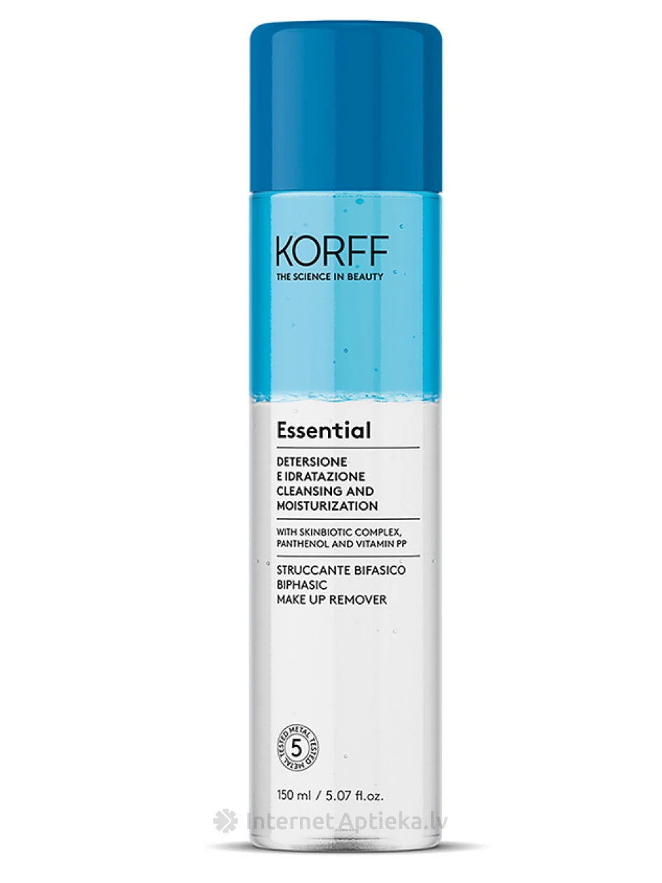 KORFF ESSENTIAL divfāzu līdzeklis dekoratīvās kosmētikas noņemšanai, 150 ml | internetaptieka.lv