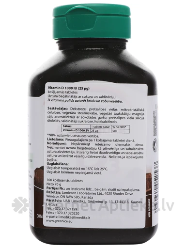 Jamieson Vitamin D 25 mkg, 100 košļājamās kapsulas | internetaptieka.lv