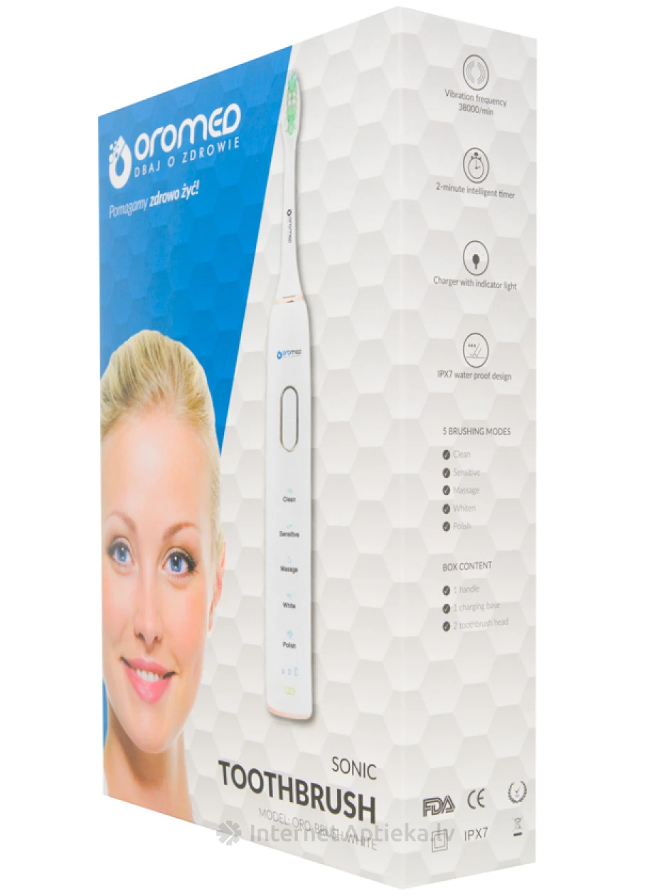 Oromed звуковая элетрическая зубная щетка, белая, 1 gb. | internetaptieka.lv