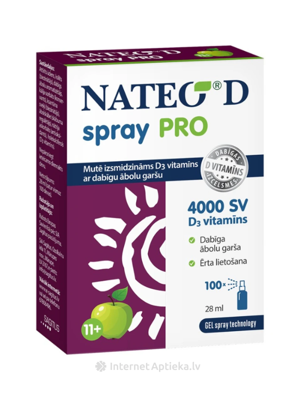 Nateo® D spray PRO SV4000 D3 vitamīns, 28 ml | internetaptieka.lv
