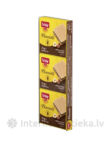Schär Nocciloli безглютеновые Вафли с шоколадом и лесными орехами, 3 х 21 г | internetaptieka.lv